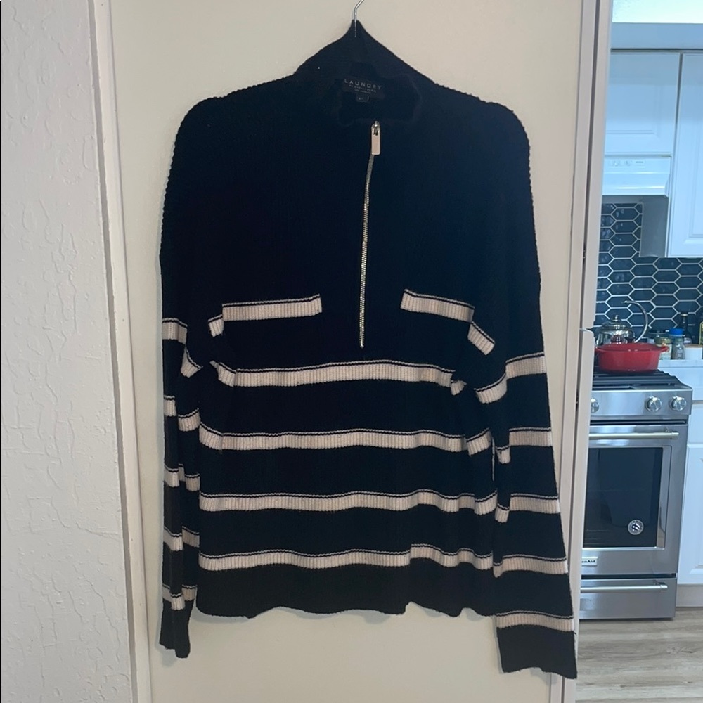 Laundry by Shelli Segal Black and White 1/4 Zip Up Sweater | L